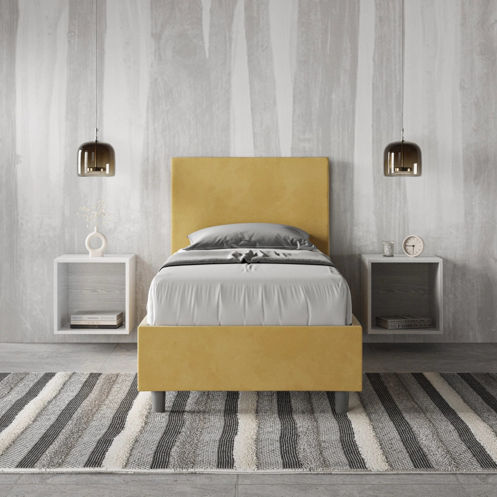 BS COM Letto singolo contenitore imbottito 80x210 microfibra ocra