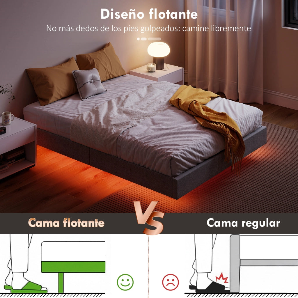 Giroletto con LED 140x190 cm ¨C Xylo ¨C Tessuto Lino Grigio con Doghe in Legno