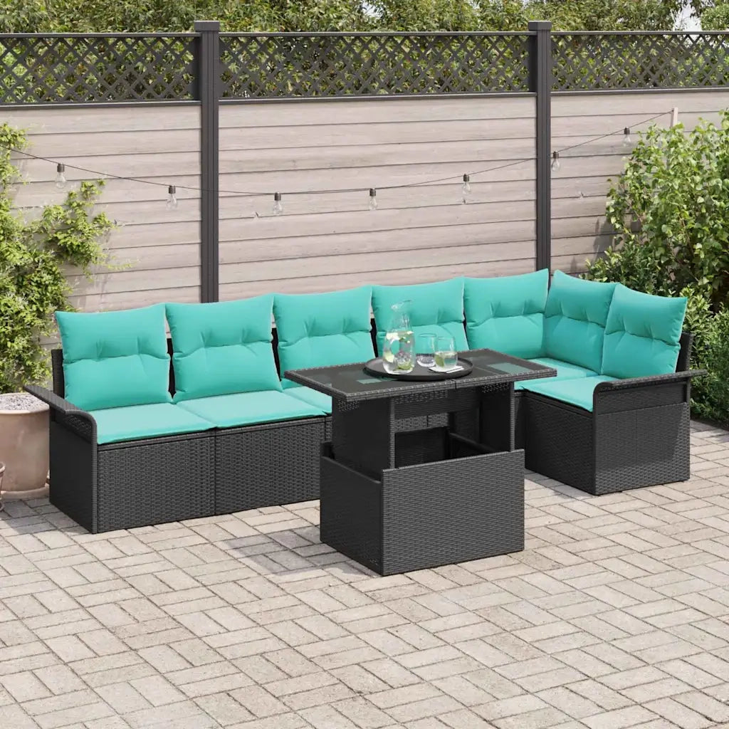 Set Divano da Giardino con cuscino 7 pcs Nero Poly Rattan 3357039