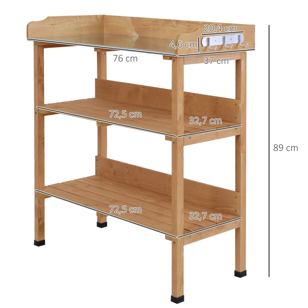 Tavolo da giardinaggio con ripiani e ganci ¨C Minimal ¨C Legno abete olio pretrattato, piano in acciaio zincato 80x40x80 cm