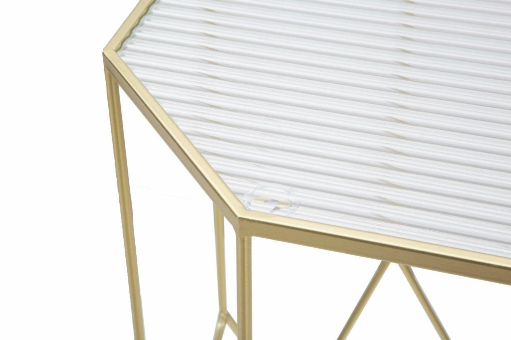 Tavolino da salotto George, Tavolo basso da caffè, Portariviste per divano, Ripiano da soggiorno, Oro, 50x46 h100 cm