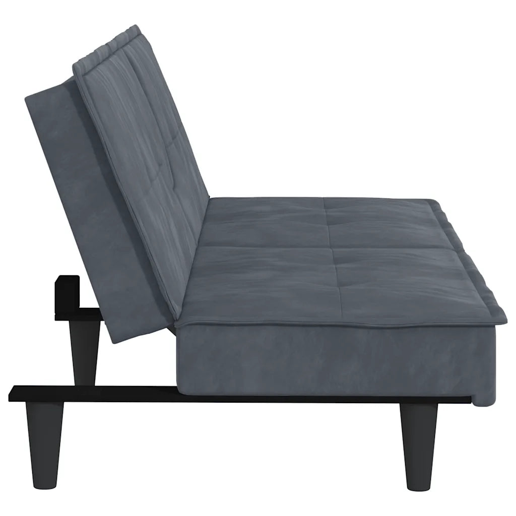 Divano Letto con Portabicchieri-Sofa Letto-Daybed in Velluto Grigio Scuro