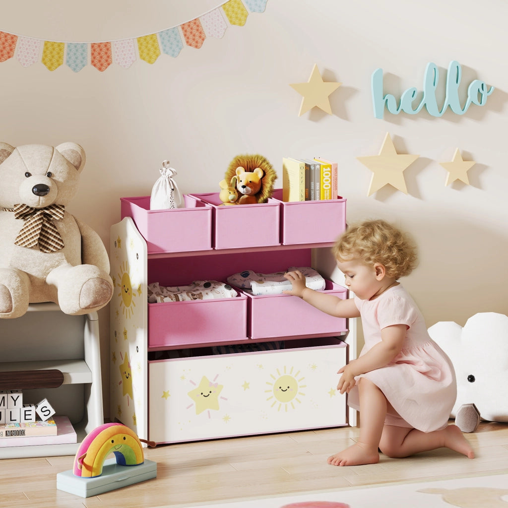Libreria Porta Giocattoli 3 Livelli con 6 Cesti ¨C Minimal ¨C Rosa