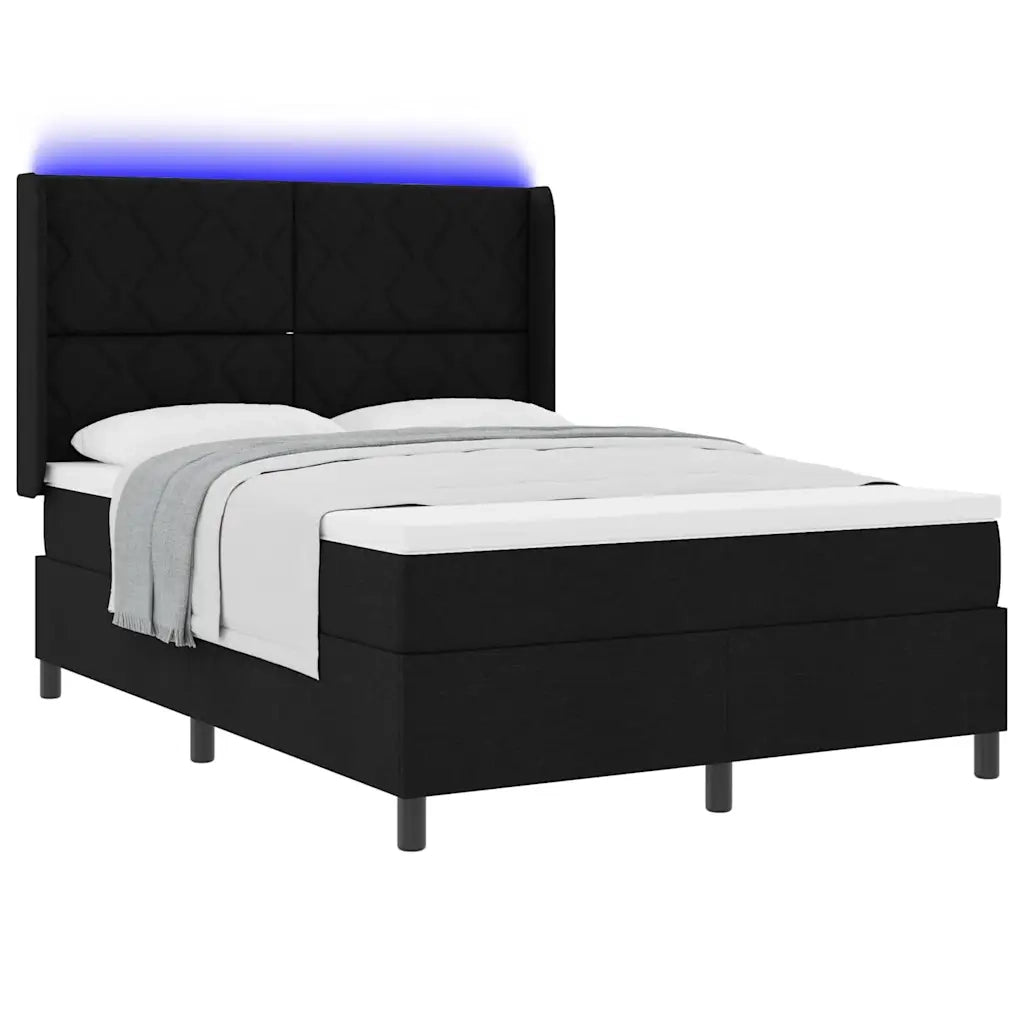Letto a Sorgente LED con materasso Nero 160 x 200 cm Tessuto 3343576