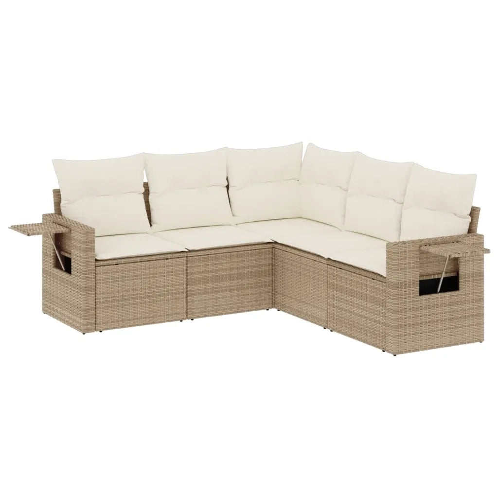 Set Divano da Giardino 5 pz con Cuscini Beige in Polyrattan 3252485