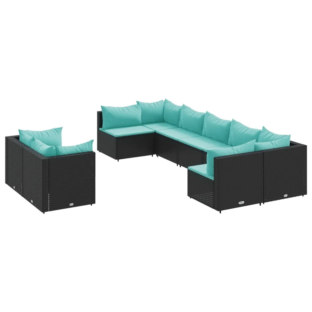 Set Divani da Giardino 9 pz con Cuscini Nero in Polyrattan