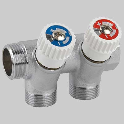 COLLETTORE INCLINATO CON RUBINETTI DI ARRESTO  3/4x1/2 (16) 4 Vie MF     MADE IN ITALY