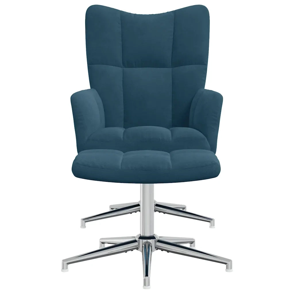 Poltrona Relax con Poggiapiedi Blu in Velluto 328138