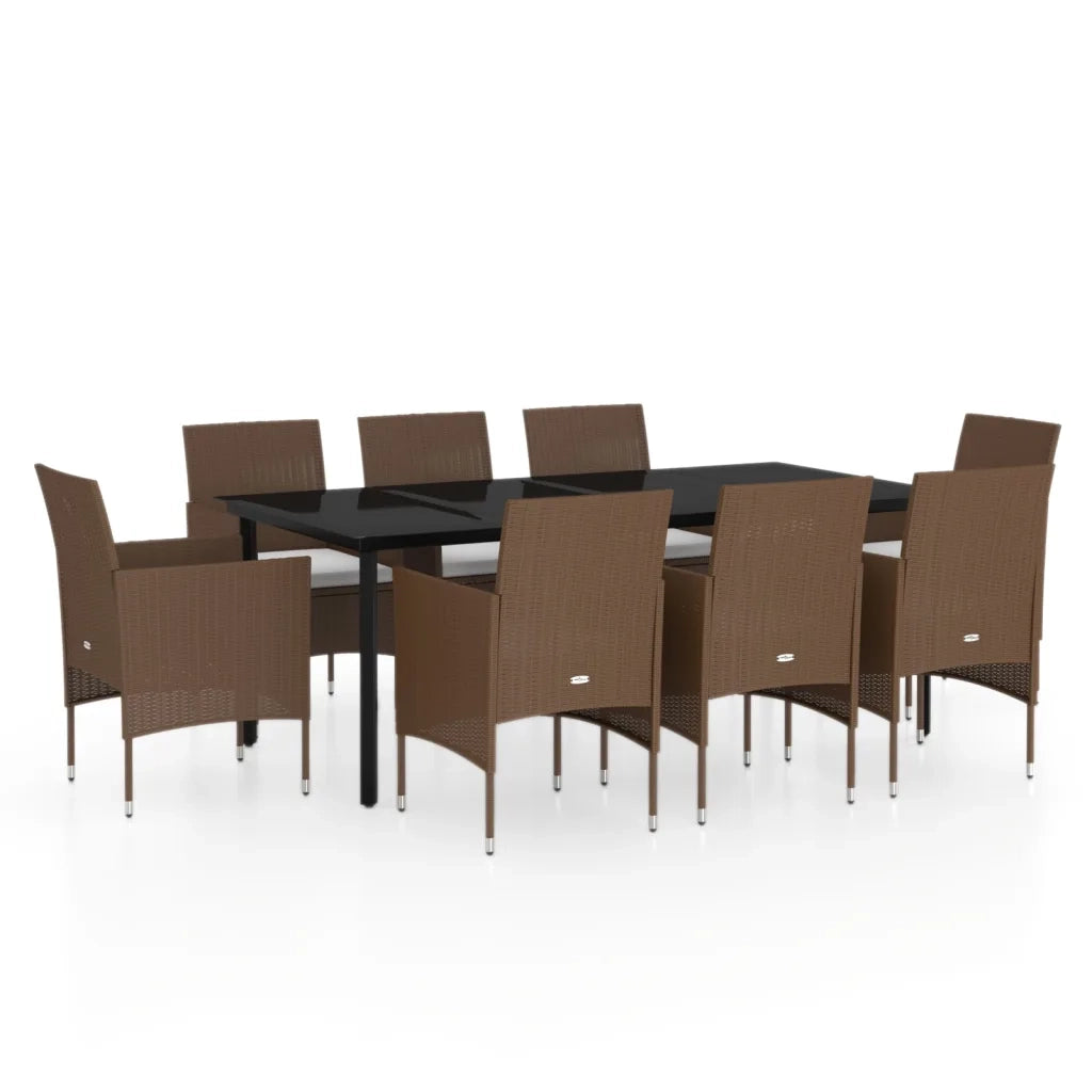 Set da Pranzo per Giardino 9 pz con Cuscini Marrone e Nero 3099304