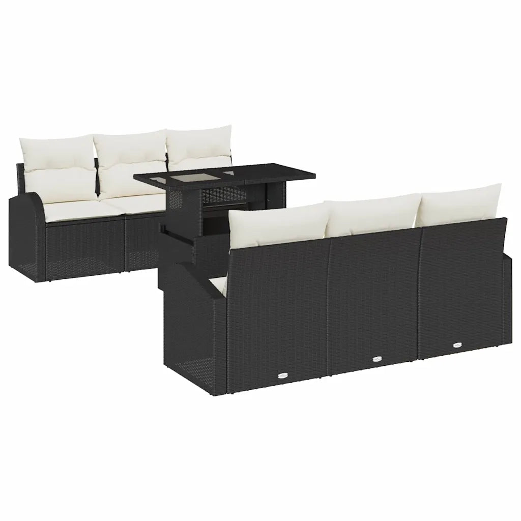 Set Divano da Giardino con cuscino 7 pcs Nero Poly Rattan