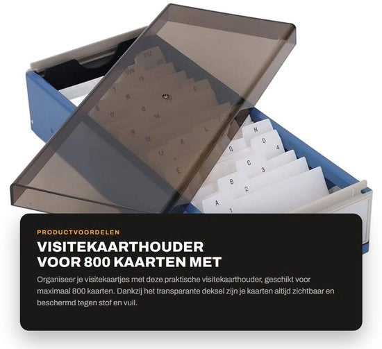 Porta carte per 800 carte - Carta da visita espandibile - Contenitore per carte da visita - Supporto per index - Spazio ampliabile - Coperchio trasparente - Materiale duraturo