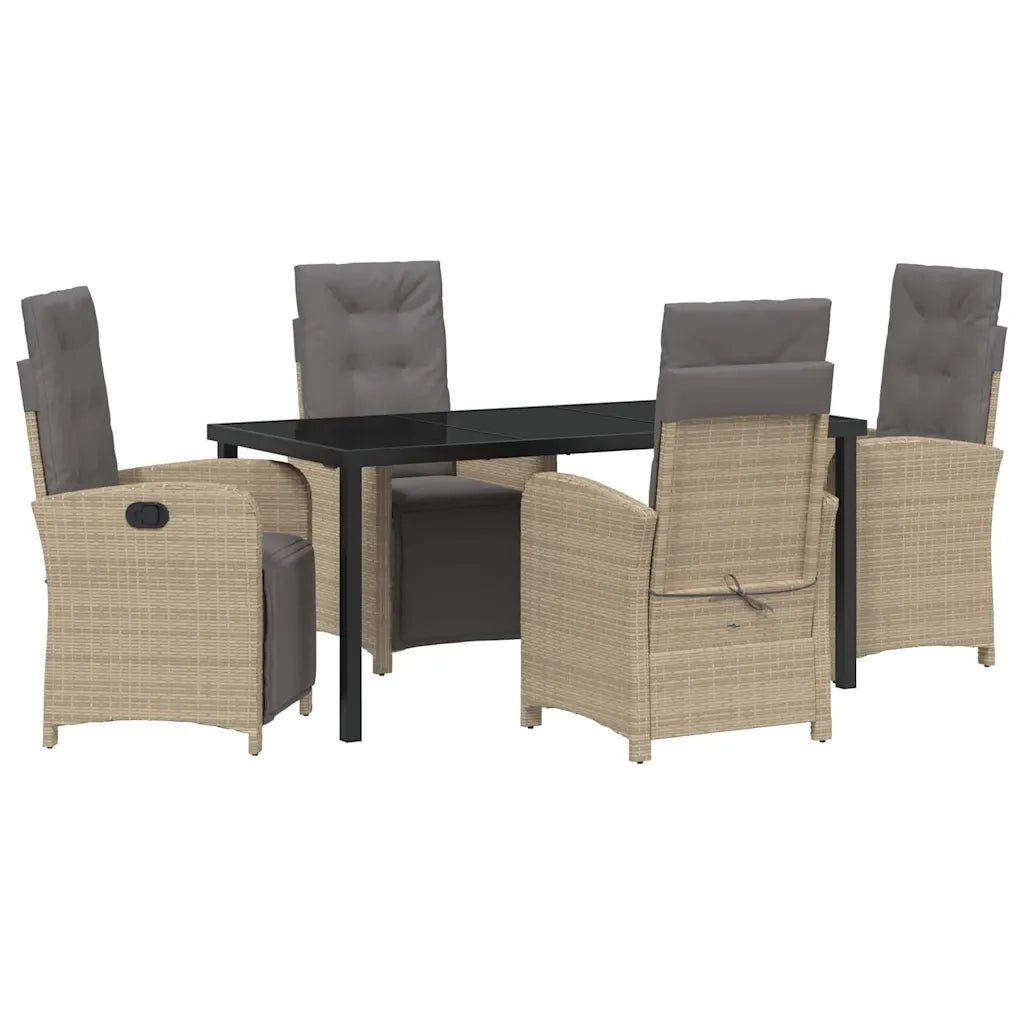 Set da Pranzo per Giardino con cuscino 5 pcs Beige polyrattan