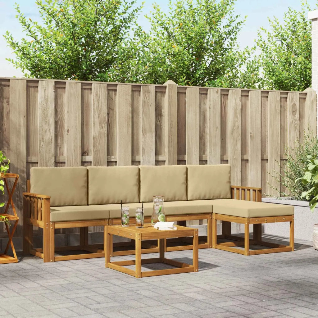 Set di divani da esterno con cuscino 6 pcs Naturale e Beige 3366286
