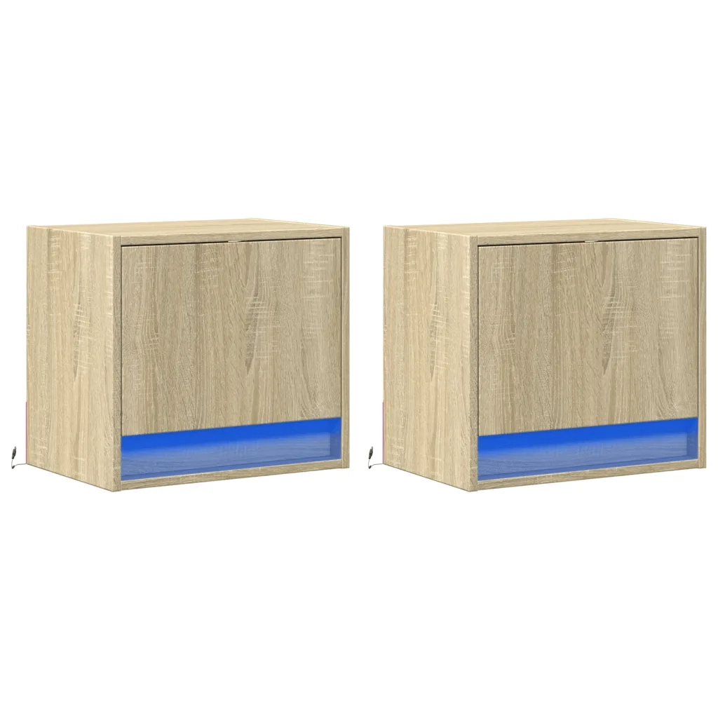 Comodini a Parete con luci LED 2 pz Rovere Sonoma 852080