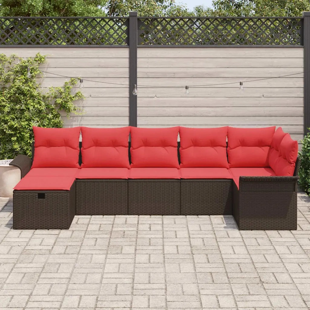 Set Divano da Giardino 7 pcs Marrone e Rosso polyrattan 3358903