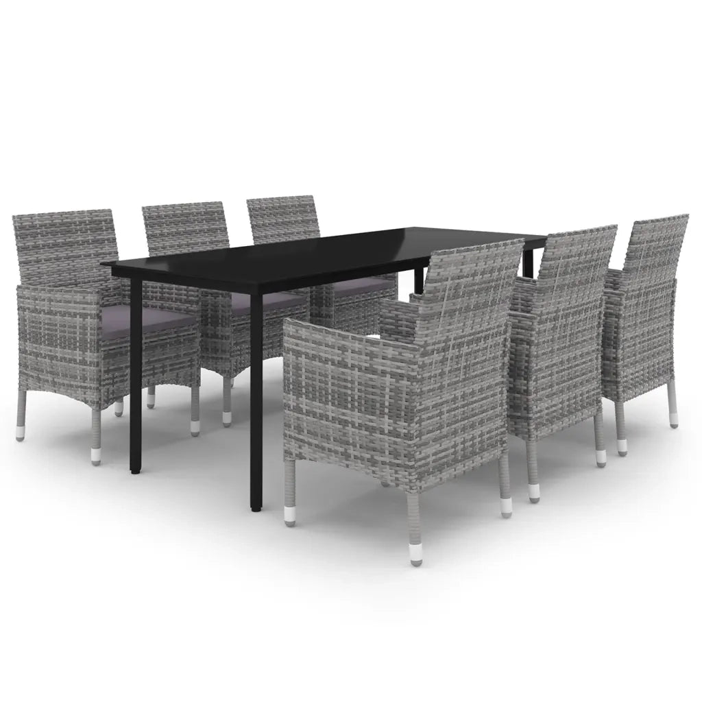 Set da Pranzo da Giardino 7 pz e Cuscini in Polyrattan e Vetro 3099695