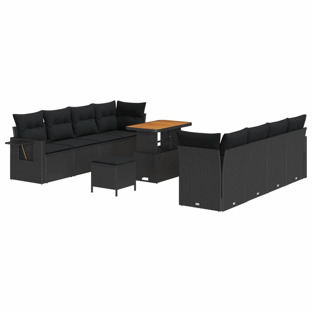 Set Divano da Giardino con cuscino 11 pcs Nero Poly Rattan 3361719
