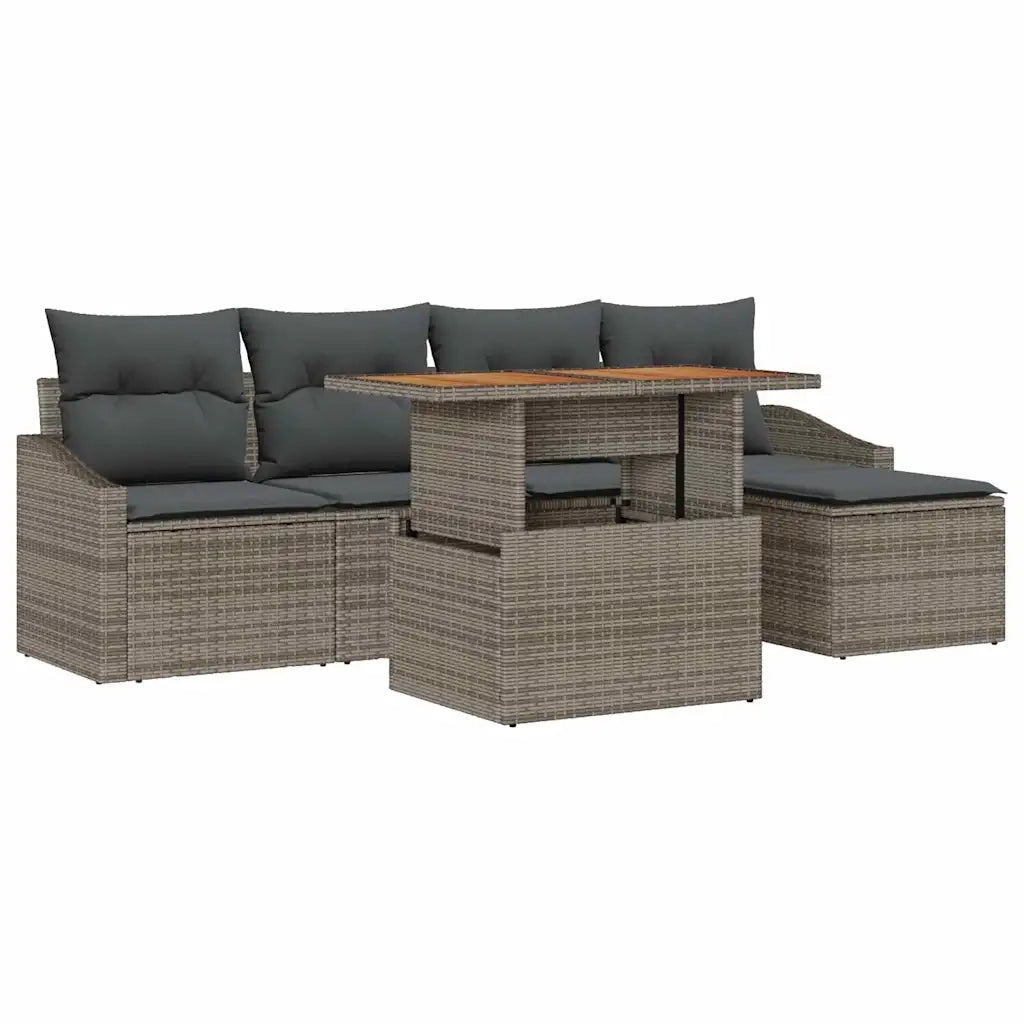Set da Pranzo per Giardino con cuscino 6 pcs Grigio e Marrone 3349824