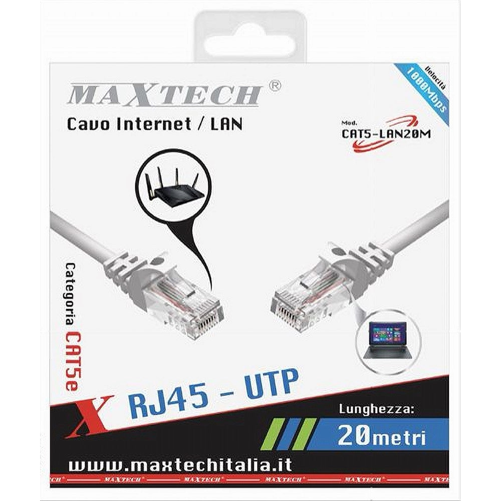 Trade Shop - Cavo Ethernet Rete Lan Internet Rj45 Cat5 20 Metri Modem Filo Prolunga Cat5-20m -