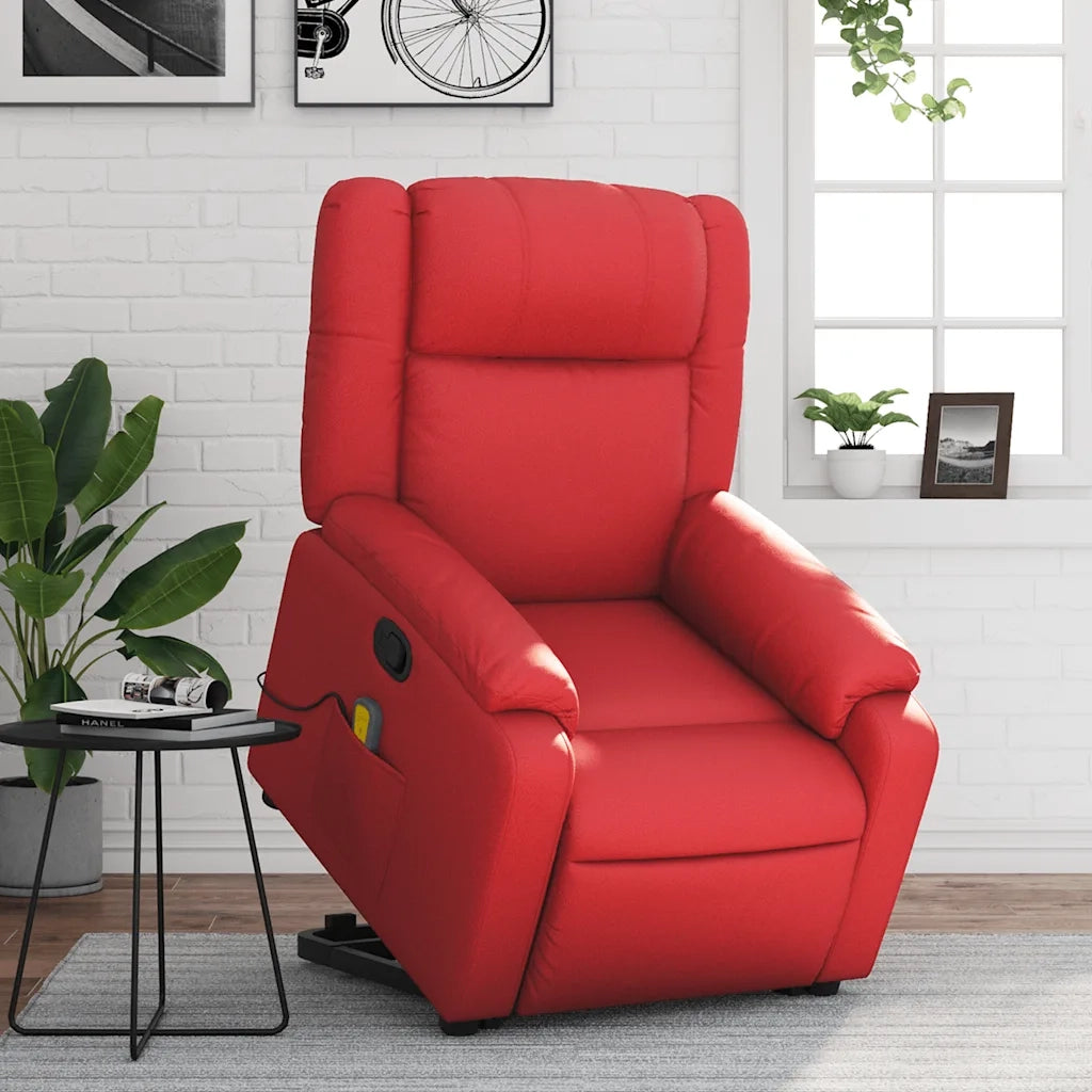 Poltrona Alzapersona Reclinabile Massaggio Rosso in Similpelle 3205162