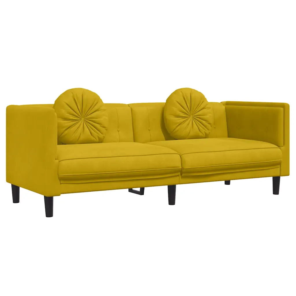 Divano a 3 Posti con Cuscini-Sofa 3 Posti con Cuscini Giallo in Velluto