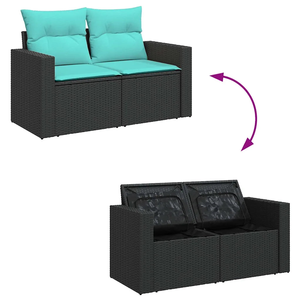 Set Divani da Giardino 5 pz con Cuscini Nero Polyrattan Acacia 3326308