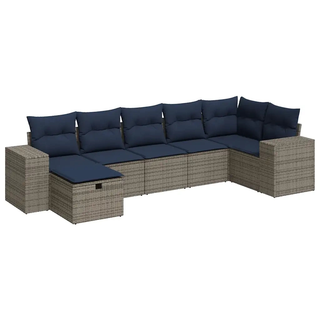 Set Divani da Giardino 7 pz con Cuscini Grigio in Polyrattan 3325707