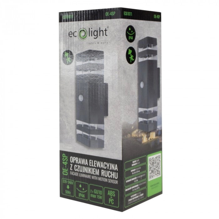 Applique esterna PIR antracite 2xGU10 15W IP44 Ecolight