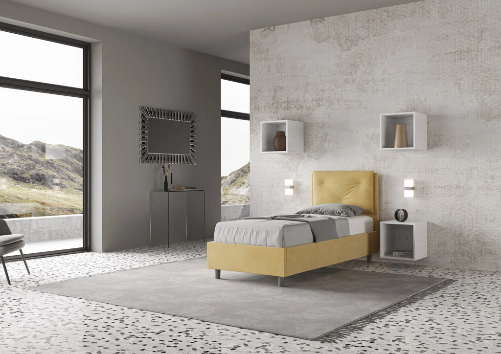 BS COM Letto singolo contenitore imbottito 90x190 microfibra ocra
