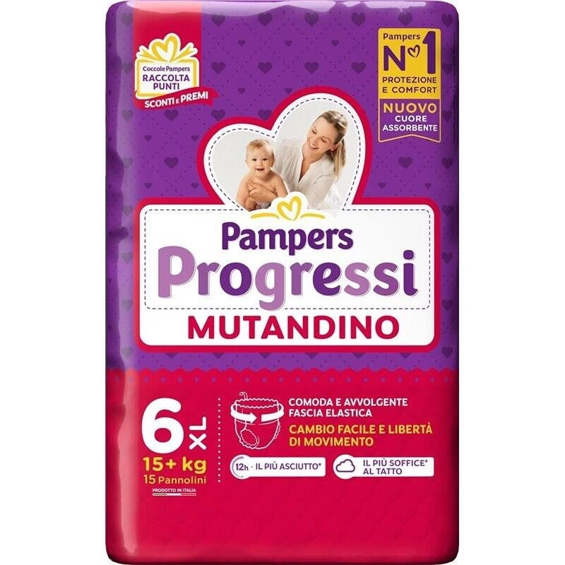 PANNOLINI PAMPERS PROGRESSI MUTANDINO 15 PEZZI NEW XL TAGLIA 6