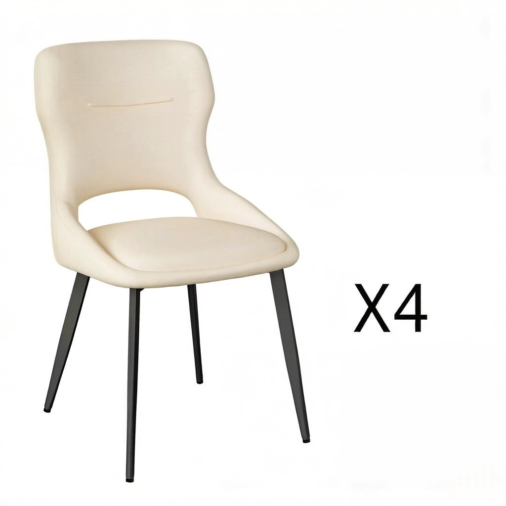 Sedia da Pranzo Set da 4 con Braccioli e Piedini Regolabili in Ciniglia Beige