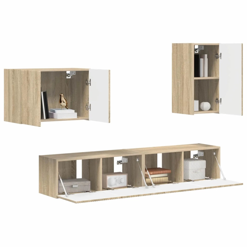 Set di Mobiletto da TV a Parete 4 pz | Armadietto TV | Mobile Porta TV Rovere Sonoma