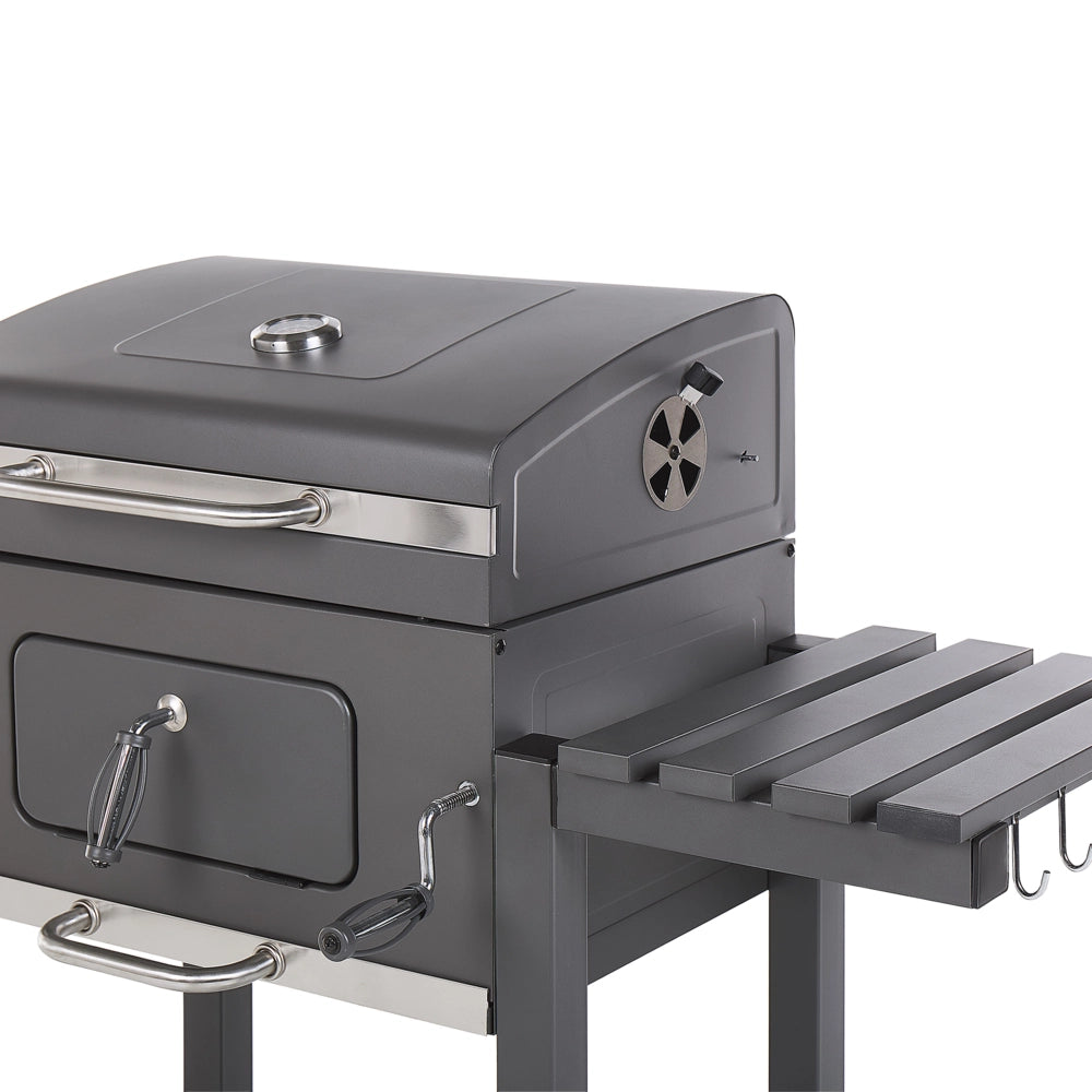 Barbecue a carbonella con ruote da giardino coperchio 2 griglie 2 ripiani termometro