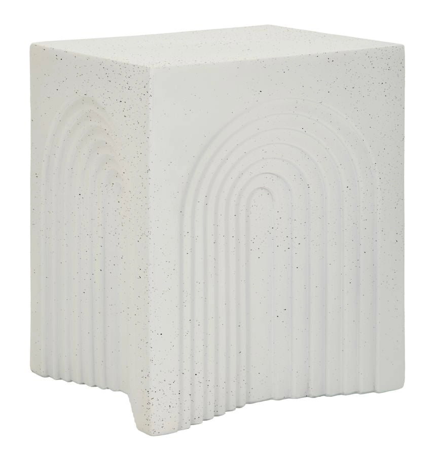 Tavolinetto Arc Moderno in MGO Cream cm 40,5x40,5x50,5 - Design Architettonico con Rilievi Grafici e Carattere Materico