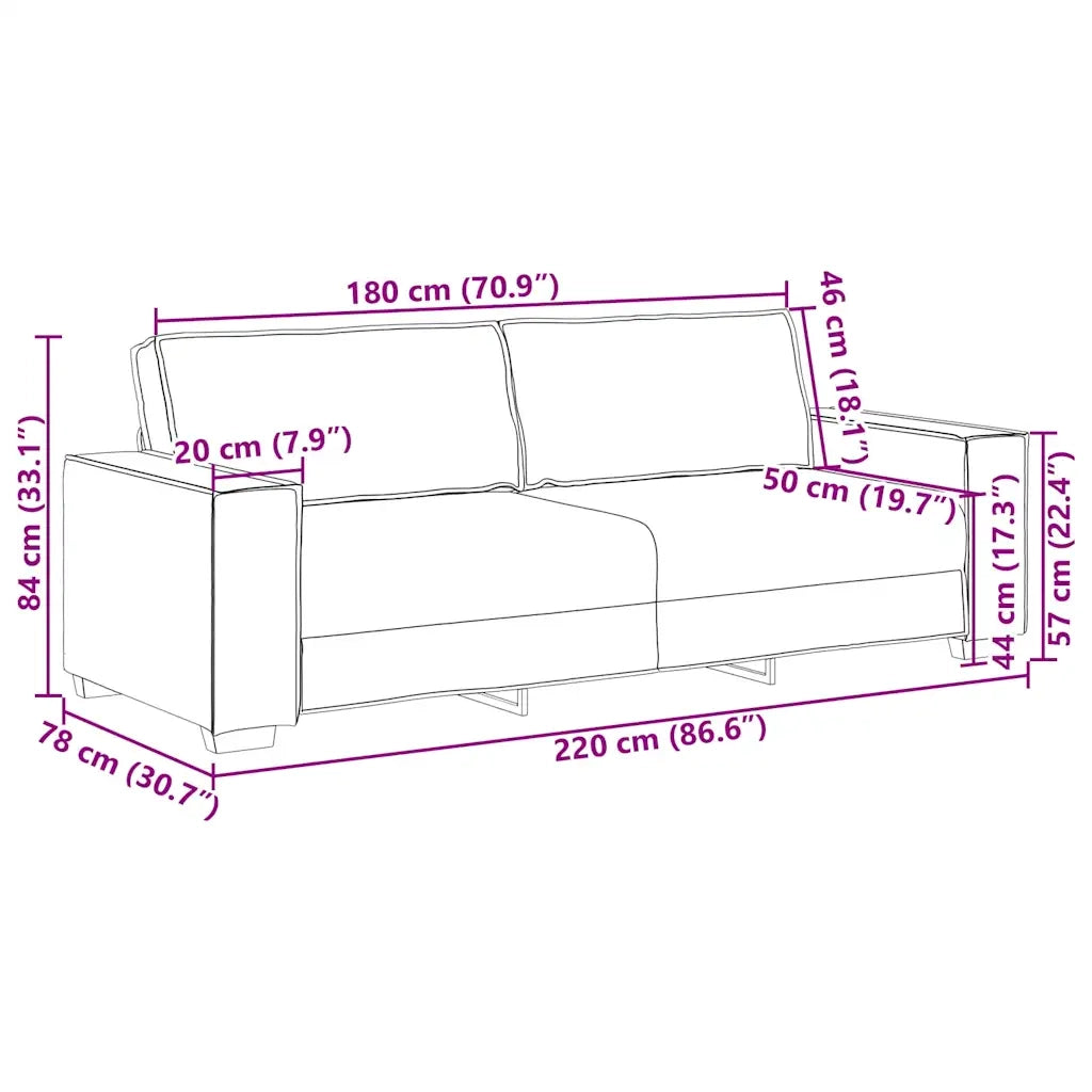 Divano a 3 Posti Nero 220x78x84 cm in Velluto 4105035