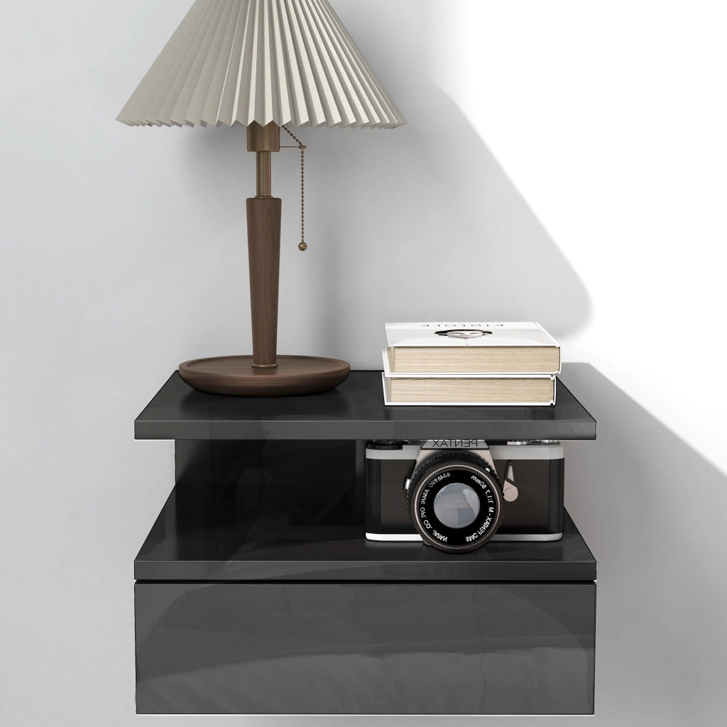 Comodino ¨C Minimal ¨C Nero Lucido 35x32x22,5 cm