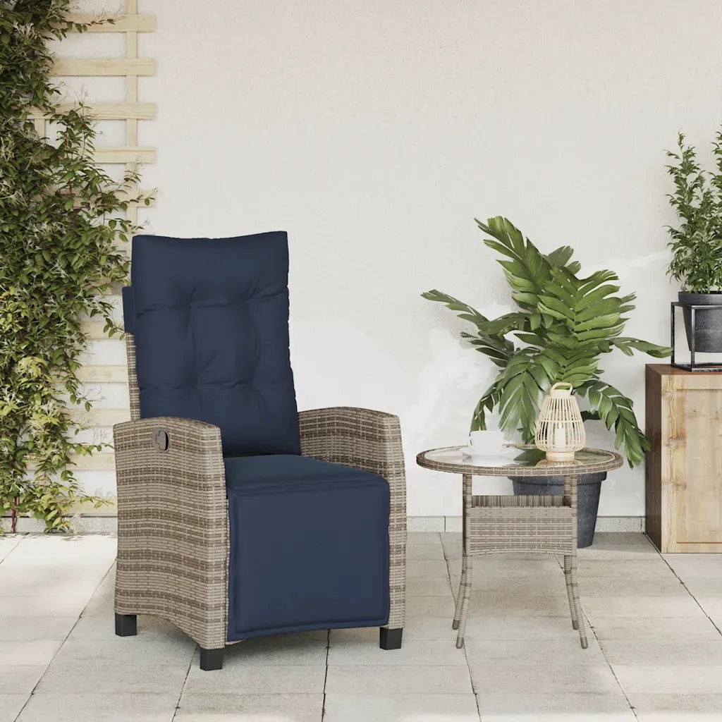 Sedia Reclinabile da Giardino con Poggiapiedi Grigia Polyrattan 365239