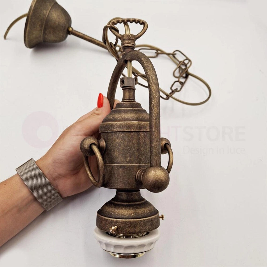 VOLTERRA Lampadario a Sospensione Ø40 in Ceramica Bianca Traforata e Ottone Anticato