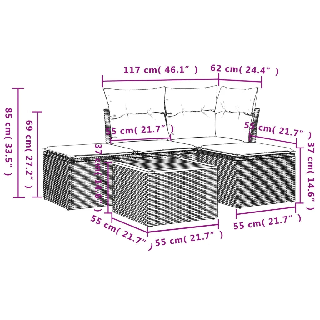 Set Divani da Giardino 5 pz con Cuscini in Polyrattan Nero 3223585
