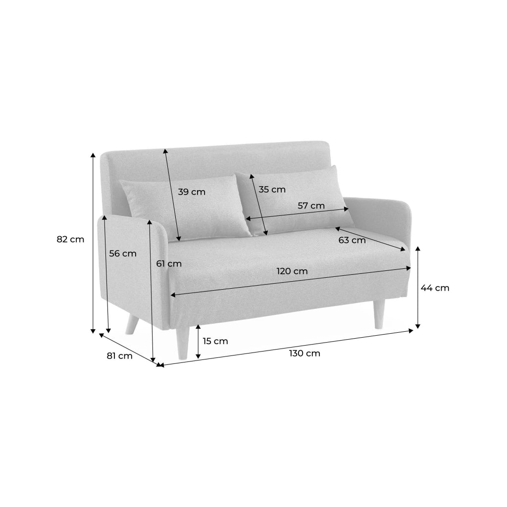 Divano letto in velluto con gambe in legno, 2 posti, verde
