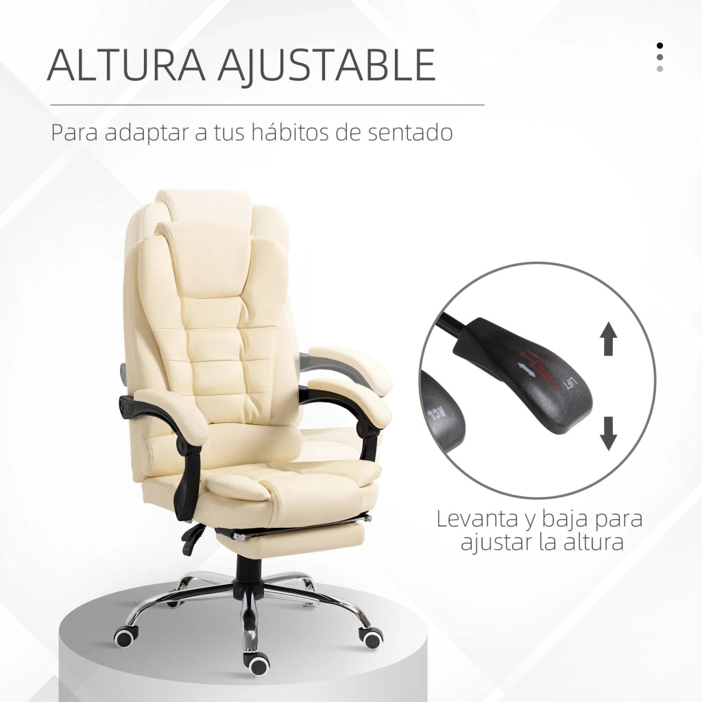 Sedia da ufficio con poggiapiedi ¨C Minimal ¨C imbottita in PU, braccioli, crema