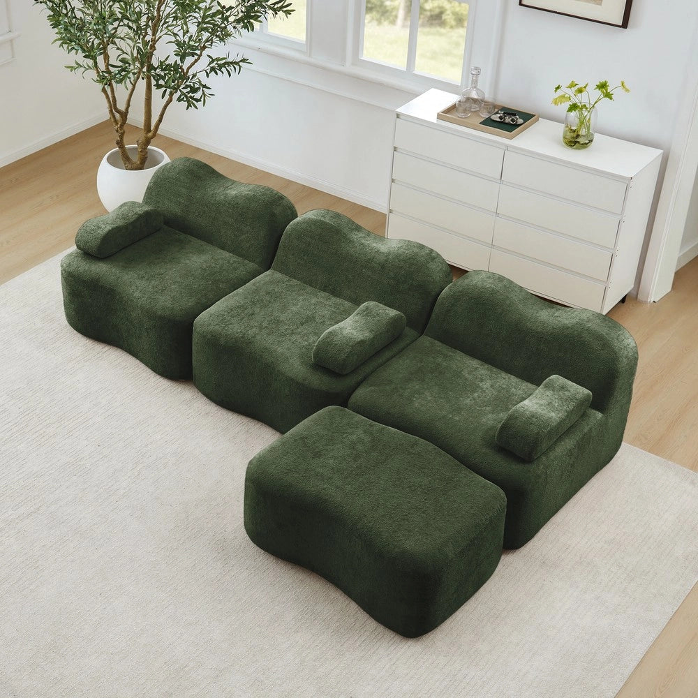 Divano Angolare Modulare 3 Posti con Ottoman ¨C Xylo ¨C Verde, Cuscini, Braccioli Mobili