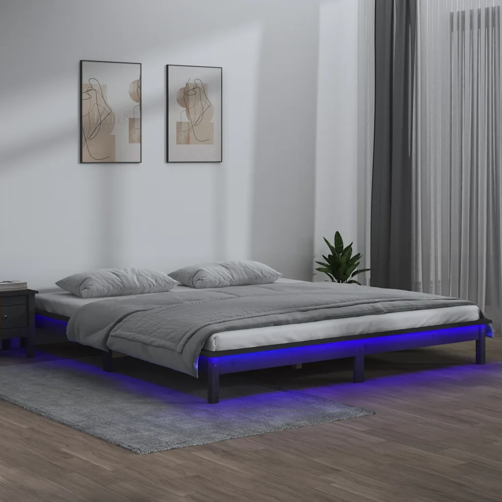 Letto matrimoniale | Letto per adulti | Giroletto LED Grigio 120x190 cm Small Double Legno Massello