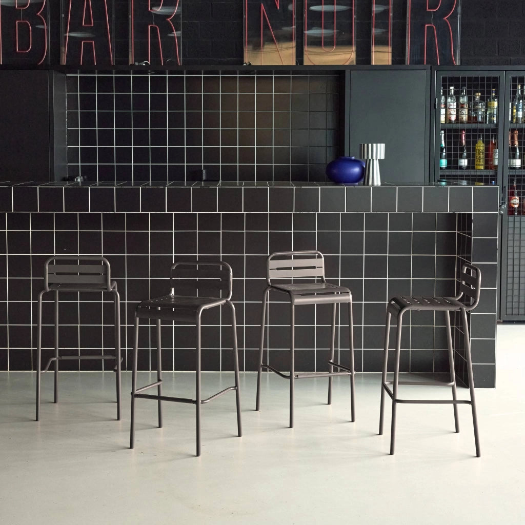 set 4 sedie alte bistrot in acciaio, antracite