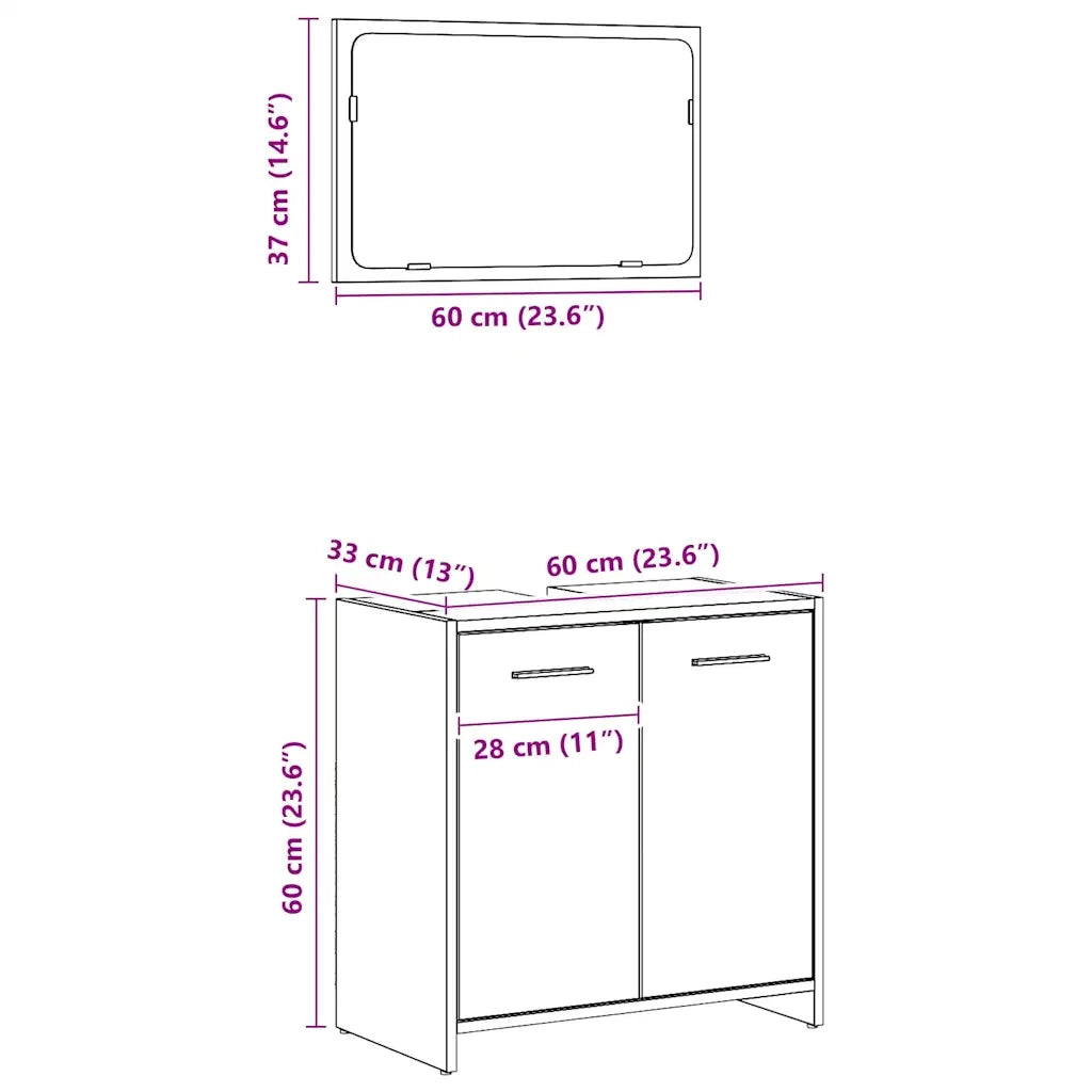 Mobile da Bagno con Specchio Rovere Artigianale Truciolato 856043