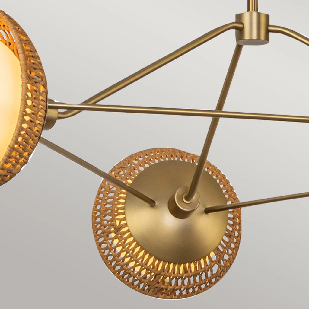 Lampadario Perth boho oro spazzolato rattan 3xE14