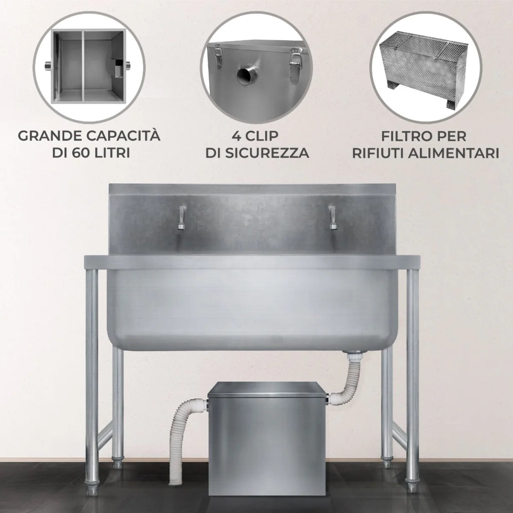 Separatore di grasso commerciale 60L in acciaio inox con filtro intercettatore per rifiuti Ristorante