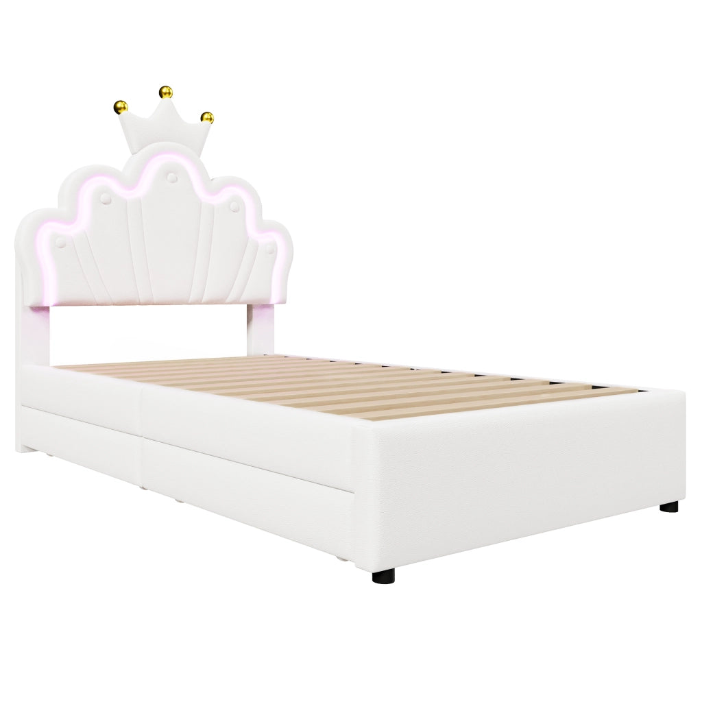 Letto per Bambini 1 Posto con 2 Cassetti; Testiera Regolabile e LED; 90×200 cm; senza Materasso