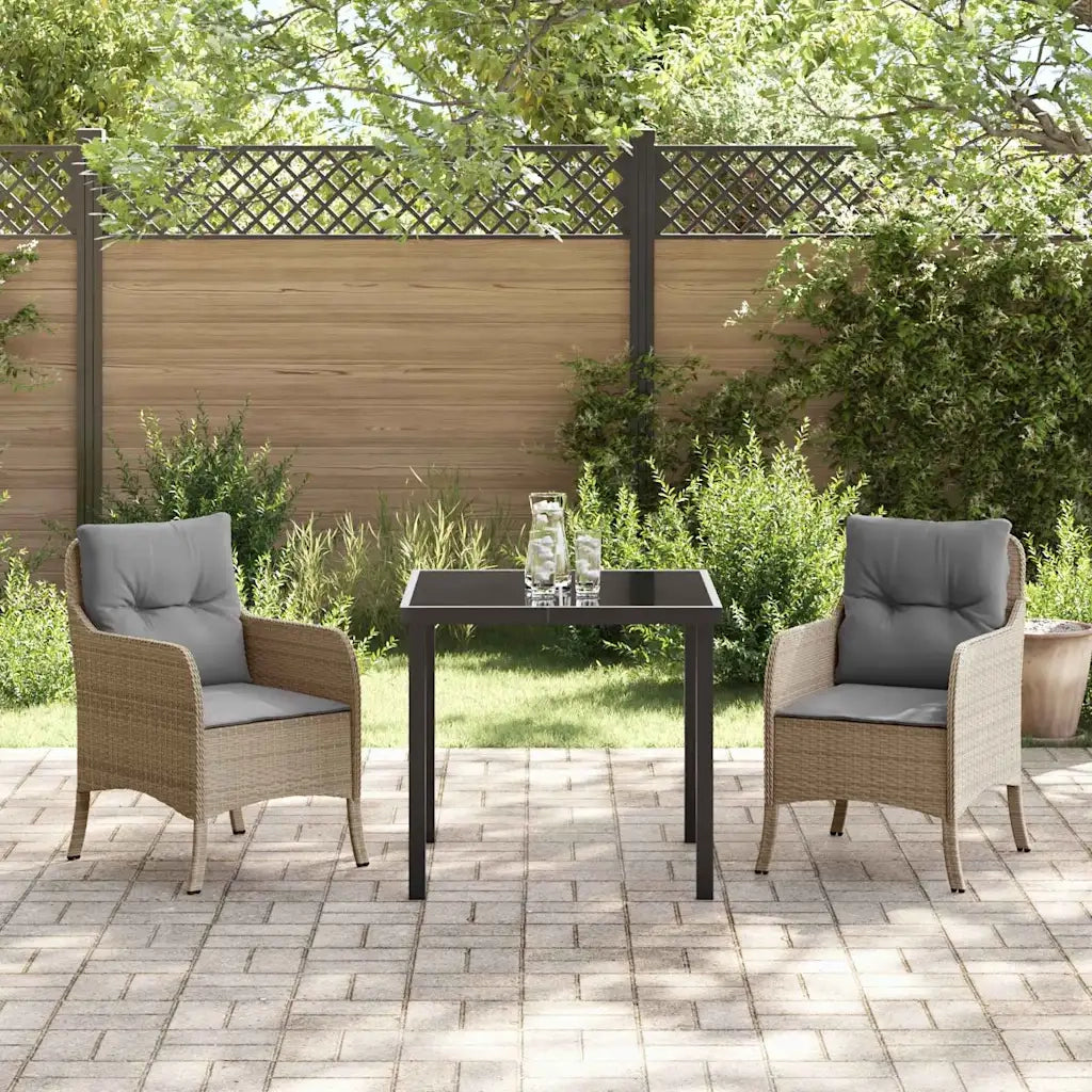 Set da Pranzo per Giardino con cuscino 3 pcs Beige polyrattan