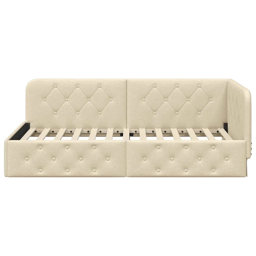 Cornice del letto ad angolo Crema 90 x 200 cm Tessuto 42016501